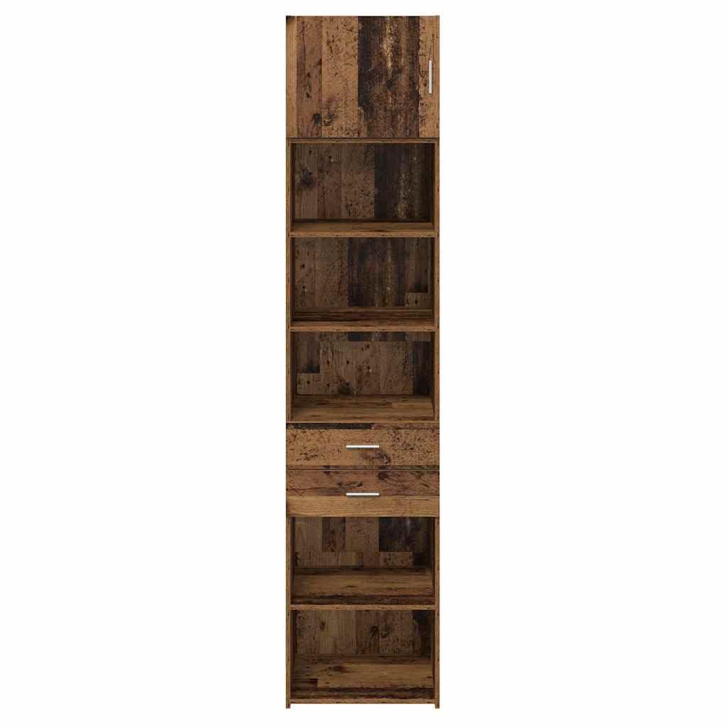 Meuble haut mural en bois vieilli, 50 x 42,5 x 225 cm, avec tiroir et porte, buffet moderne pour salon, salle à manger, bureau, rangement peu encombrant et espace de rangement