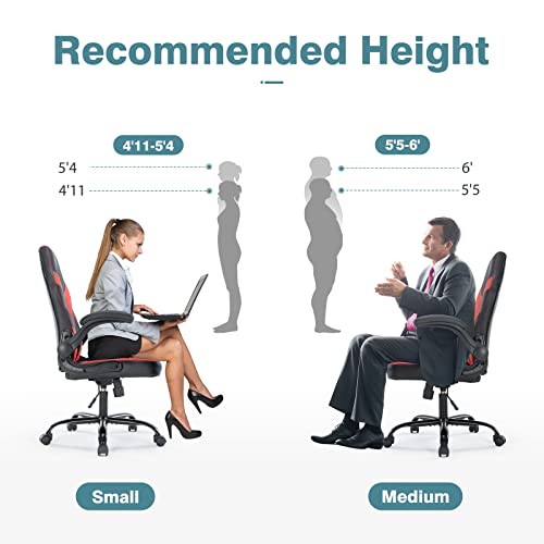 Gaming Chair Ergonomic Office Chair, Padded High Back Computer Desk Chair With Flip-Up Armrests, Pu Leather Executive Office Chair Swivel Rolling Chair For Adults Teens, Height Adjustable, Tilt & Lock #TOP7