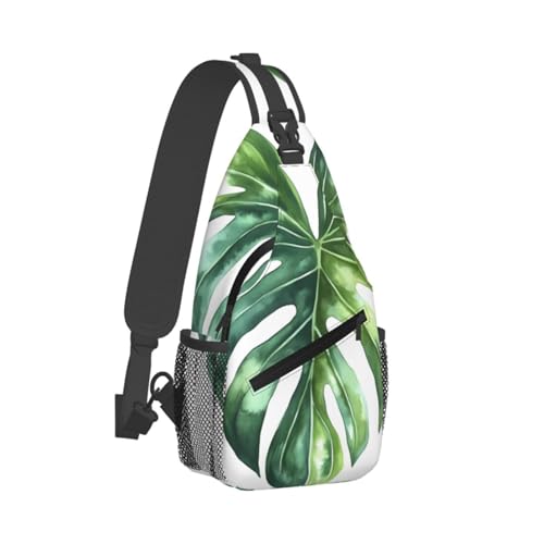 Monstera Leaf Multi Functional Adjustable Single Shoulder Crossbody Bag,Casual Chest Bag, Suitable For Daily Travel,Unisex2