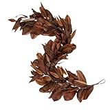 Garlandais brun Magnolia Leafs, réutilisable, longueur de 6 pieds, guirlande de magnolia artificielle avec pommes de pin, guirlandes à graines artificielles d'automne, décoration d'automne, pour extér