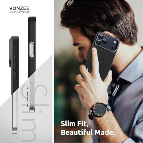 Image of VONZEE Hybrid Shockproof Back Cover Case Compatible with iPhone 17 Pro Max 6.9'', TPU+ Polycarbonate Transparent Anti-Yellow Non-Slip Full-Body Protection Back Phone Case - Black