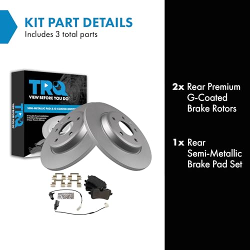Image of TRQ Rear Brake Pad and Rotor Set Semi Metallic 300mm Rotors G Coated Compatible with 2012-2013 Audi A6 2012-2013 A7 Quattro 2013 A6 Quattro