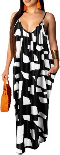 Image of Women's Casual Summer Maxi Dresses Sleeveless Adjustable Spaghetti Strap Loose Plus Size Dresses