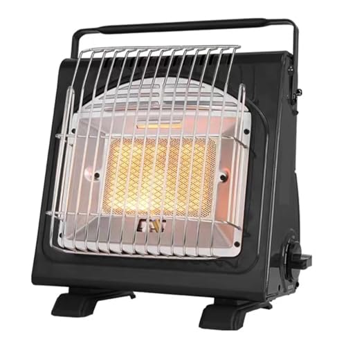 Calentador de gas portátil de 1,7 kW, estufa de cerámica multifuncional para acampar al aire libre y picnic, calentamiento rápido ajustable, ideal para invierno, color negro