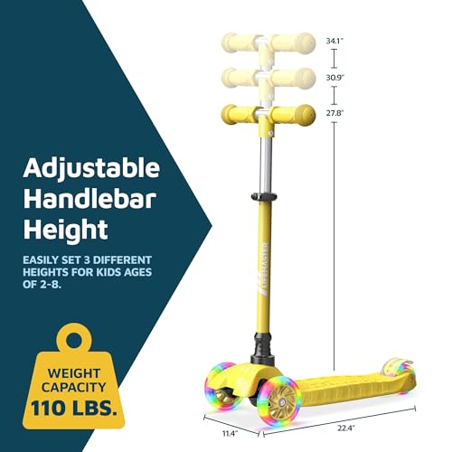 Lifemaster Kids Scooter – Children and Toddler 3 Wheel Kick Scooter – LED Wheel Lights Illuminate When Rolling– Adjustable Handlebar – Indoor and Outdoor Yellow - Thumbnail 7