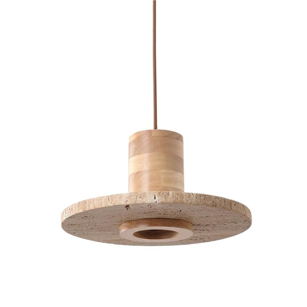 SYAXVOM Modern Chandelier Stone Pendant Light Solid Wood Hanging Lamp Small Travertine Droplight Lights Kitchen Island Lighting Restaurant(Log,30cm)