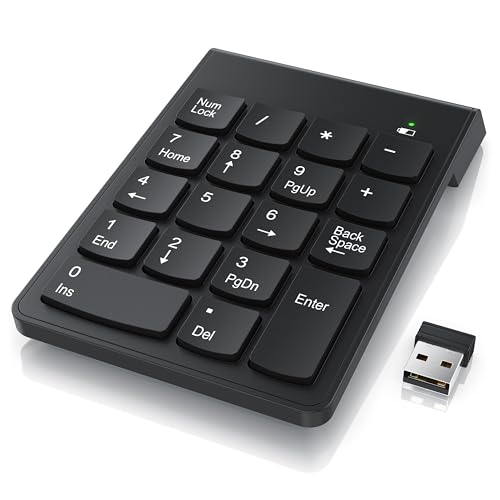 CSL - Numpad kabellos - 2,4 Ghz Funk - Ziffernblock Wireless - Keypad mit 18 Tasten - 10 Multifunktionstasten Multimedia-Keys - Tastatur mit Energiesparmodus - für Laptop Desktop PC und Notebook