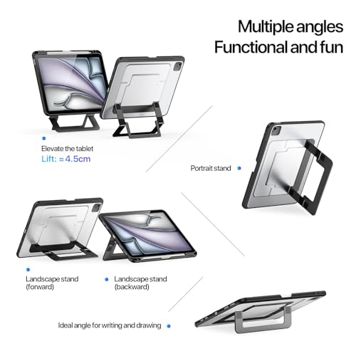 Image of Metal Stand Back case for iPad Air 11 M4 /M3 /M2 & iPad Air 10.9 inch 5th /4th Gen, iPad Pro 11 2022 /2021 4th /3rd Gen Smart Back Case with Stable Stands with Pencil Holder, Black