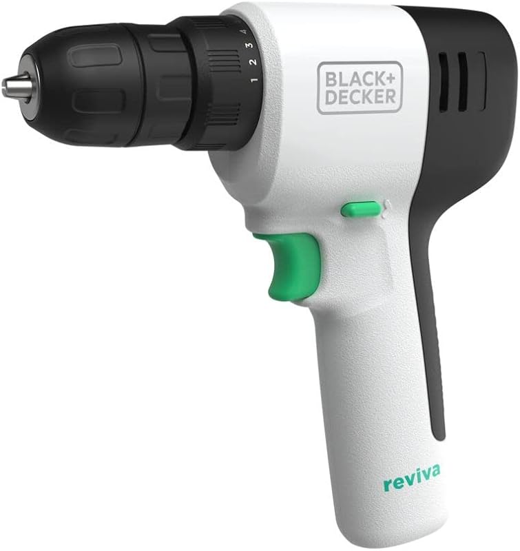 Taladro inalámbrico BLACK+DECKER reviva 12V, par de torsión de 230 lb, hecho de material reciclado (REVCDD12C)