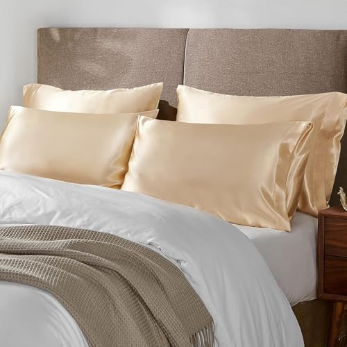 Image of Satin Pillow Covers Set of 2 - Soft & Smooth Pillowcases for Hair & Skin Care | Envelope Closure | Includes 3 Free Random Color Scrunchies | Frizz-Free Sleep Essentials (Taupe)