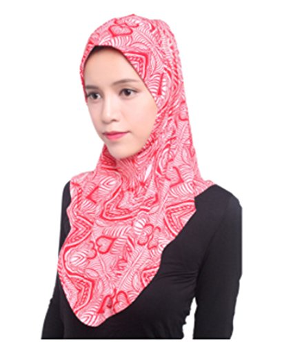Muslim Hijab Islamic Jersey Turban Women Black Ninja Under scarf Caps Instant Head Scarf Full Cover (Printed Red)