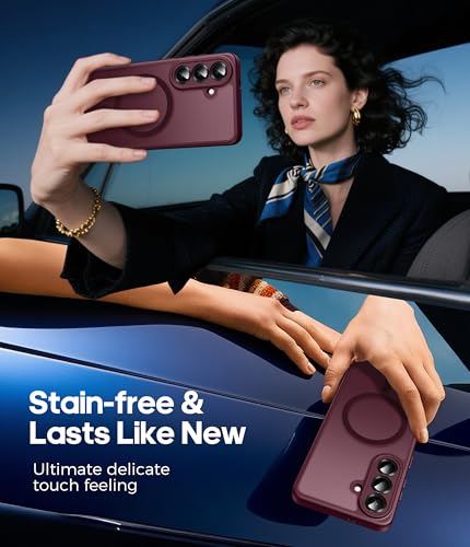 Opkiegrn für Samsung Galaxy S26 5G Hülle mit 2 Stück Panzer Schutz Glas Folie, Kompatibel mit MagSafe, Stoßfest Kratzfest Transluzente Matt Handyhülle für Samsung Galaxy S26 5G - Weinrot