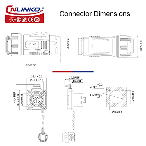 Cnlinko Bd-20 Industrial Waterproof Connector Ip67 Circular Connector Device-Side Fast Plugging Connector Metal Aviation Connector Anti-Interference Shell Connector M20 2-14 Pin Flange Socket (12 Pin) #TOP3