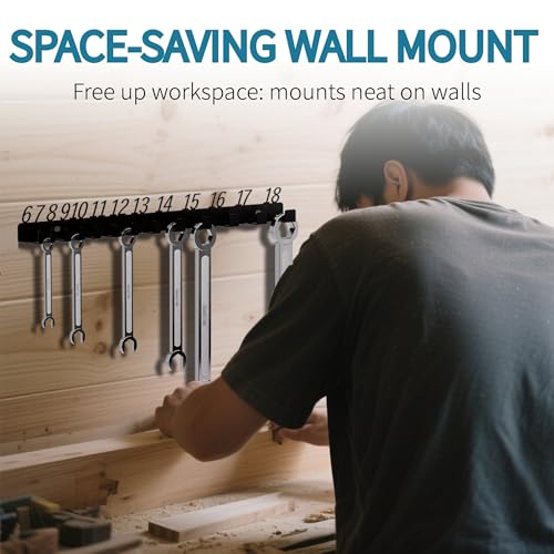 Metal Wrench Organizer, Wall-Mounted Storage Rack for Wrenches, Gift for Professional Mechanics, Sturdy Metal Rack, Combination Wrench Organizer for Wall, Holder for 13 wrenches（Fits 6mm to 18mm） — view 3