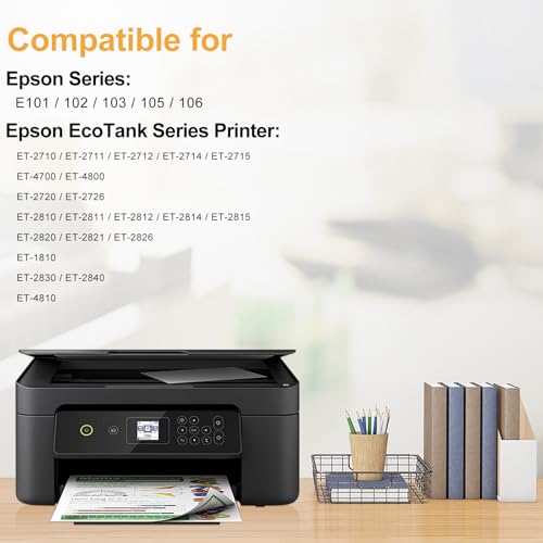 LeciRoba E-104 für epson 104 103 102 Ecotank Multipack use with ET-2710 ET-2711 ET-2712 ET-2714 ET-2715 ET-2720 ET-2726 ET-2810 ET-2815 ET-2820 ET-2821 ET-2826 ET-4700 ET-4800 ET-4810 (5 PK)