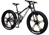 Kcolic 26 Zoll Fat Tire Wheels Mountainbike, 21-Gang-Getriebe, Doppelscheibenbremse, All Terrain Fahrrad mit Vorderradfederung für Erwachsene, Jugendliche, Männer, Frauen E,5