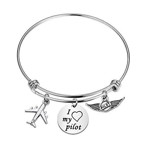 CYTING Pilot Gift I Love My Pilot Airplane Bracelet Aviation Jewelry Flight Attendant Gift For Pilot Mom/Wife/Girlfriend/Daughter (I Love My Pilot)