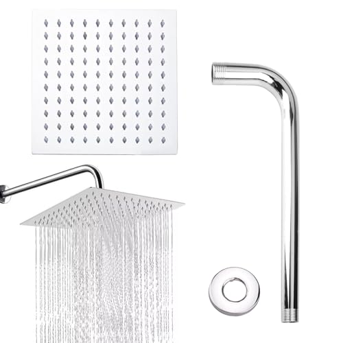 suaywo 10 Pollici Soffione Doccia Quadrato Soffione per Doccia in Inox 304 Soffione doccia a Pioggia Testa Doccia Regolabile 360° Può essere Montato a Parete o a Soffitto 25 x 25 cm