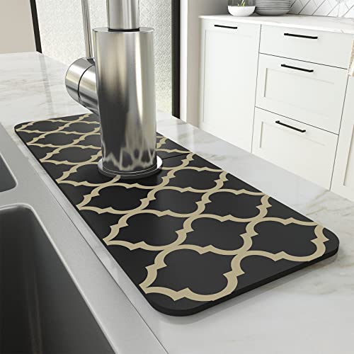 Amoami- Faucet Splash Drip Catcher Guard For Kitchen Bathroom Faucet-Absorbent Quick Dry Sink Mat Dish Drying Mat Pad For Kitchen Bathroom Counter Accessories Gadgets Dark Gray 5.4"X15" 1Pc #TOP23