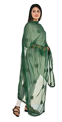 Image of YOUTHQUAKE Flower Embroidered Diamond Work Chiffon Dupatta for Womens & Girls With 4 Side Lace