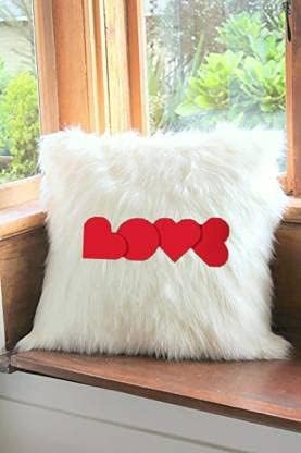 Square Love Pillow - White Fur Square Love Cushion for Living Room/Bedroom/Sofa/Gift