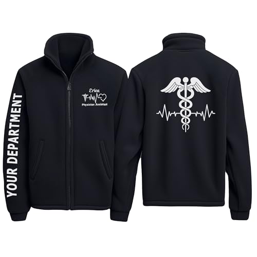Intriklo Custom Nurse Fleece Jacket, RN CNA LPN Medical Zip Up Coat, Embroidered Name, Gift for Nurse, RN Fleece Jacket, Nursing Jackets for Women Men 26
