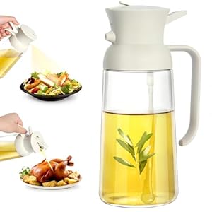 LandHope 18 oz oliesproeier om te koken – 2-in-1 olijfoliedispenserfles voor keuken – 550 ml olijfolie spuitfles – voedselveilige oliemister voor heteluchtfriteuse, salade, bakken, barbecue, frituren