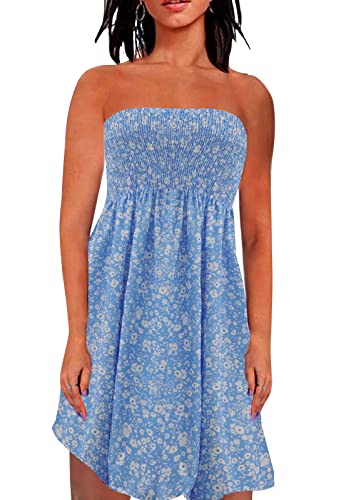 Image of Zyyfly Strapless Dress for Women Summer Beach Boho Smocked Tube Top Dress