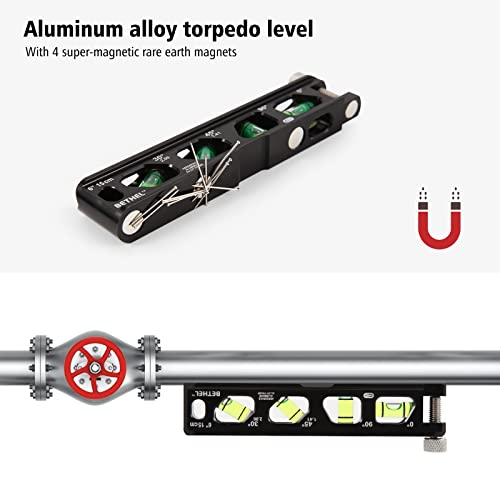 Torpedo Level, Magnetic Conduit Level With 4 Vials, V-Groove And Magnet Track, Aluminum Alloy Construction, High Viz Black (6 Inch) #TOP4