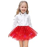 SIZHINAI Girl Tutu Skirts, Magic Light Princess LED Dancing Skirt Tulle Ballet (Red)