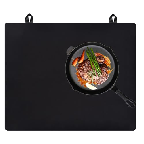 Cable Leader 1 cache-plaque pour plaque à induction, 61,5 x 53 cm, avec 2 crochets, tapis de protection en silicone pour cuisinières à induction (noir)