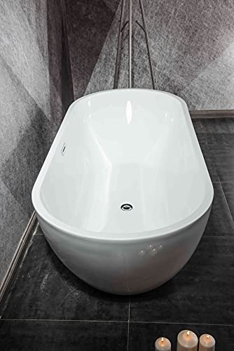 Cotoala Acrylic Alcove Freestanding Bathtub, Contemporary Soaking Tub With Self-Leveling Legs And Drain Hose Provide, Easy Installation White 55 A #TOP7