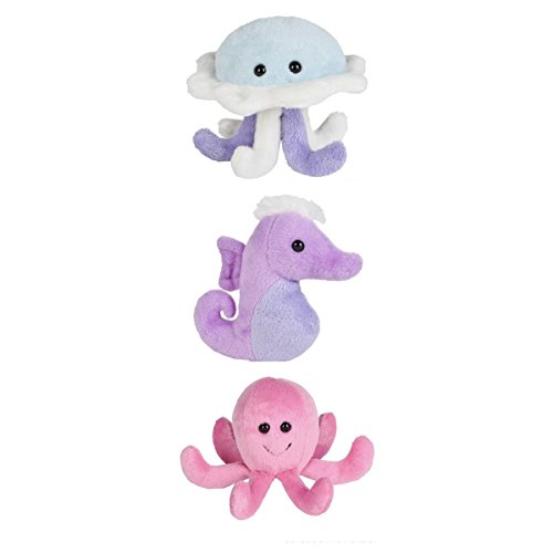 Just4fun Three (3) Adorable SEA Life 5" Mini Plush - Seahorse Octopus & Jellyfish - Toys Beanie Stuffed Animals Stocking Stuffers Gifts - Aquatic Sealife