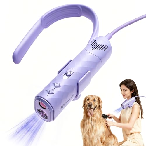 Dog Dryer for Pet Grooming Pet Neck-Hanging Hair Dryer Alternating Hot and Cold Airflow.Handheld & Hands-Free.Low-Noise Ultra-Lightweight.High Wind Speeds.Adjustable Heat & Speed