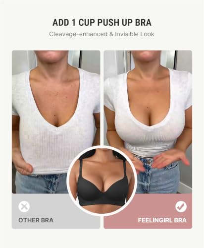 Image of FeelinGirl Wireless Push Up Bra Full Support Lift Balconette Seamless | No Underwire Tshirt Bra, Full Coverage, Back Smoothing, No Show Comfy Bra for Deep V Clothes