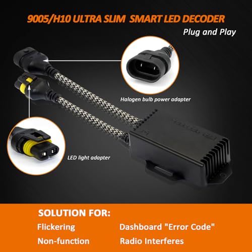 Bestview 9005 H10 LED light Canbus Decoder Kits Compatibility Anti Flickering Resistor Warning Canceler Pack of 2