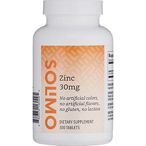 Amazon Brand - Solimo Zinc 30mg, Unflavored, 300 Tablets, Ten Month Supply Cover