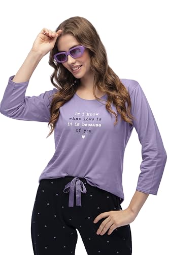 Image of LOTIK Women Cotton Heart Print Top & Payjama Full Sleeve Night Suit Set