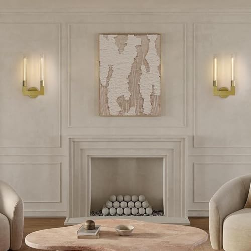 Modern Brass Wall Sconce,19 Inch Gold Double Bathroom Wall Sconces with Clear Glass Tube,Indoor 2-Light Vanity Mirror Wall Lights,for Bathroom,Living Room,Bedroom,Hallway,Entryway,Fireplace,Staircase