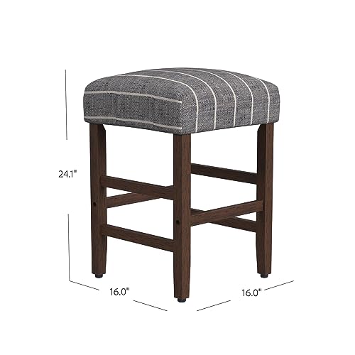 Image of HomePop Open-Back Counter Stool, 24-Inch, Midnight Gray Stripe