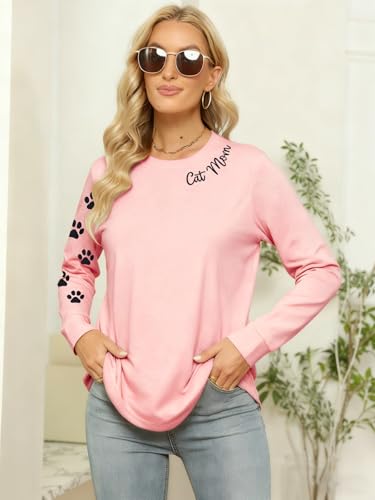 Image of JINTING Cat Shirts for Women - Loose Fit Lightweight Long Sleeve Graphic Autumn Outfits Printed Blouse Casual Tops