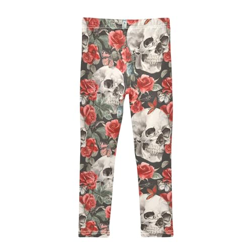 Vintage Skull Rose Girls Leggings Ultra Soft Compression Yoga Gym Pants for Kids 4-10T2