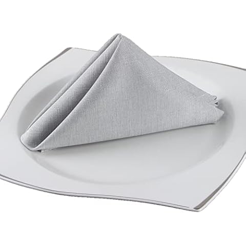 Youngseahome Cloth Napkins 17 x 17 Inch Solid Faux Linen Fabric Dinner Napkins with Hemmed Edges, Washable Napkins Ideal for Weddings, Parties, Holiday and Dinners(Set of 12,Silver Grey) Cover