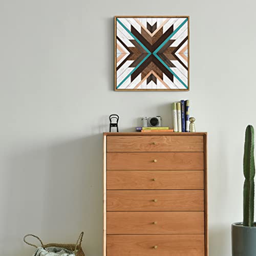 Framed Plank Canvas Wall Art Colorful Geometric Wooden Grain Style Picture Paintings, Rustic Wall Art Decor Boho Artwork For Farmhouse Living Room Home & Office Walls 20" X 20" #TOP5