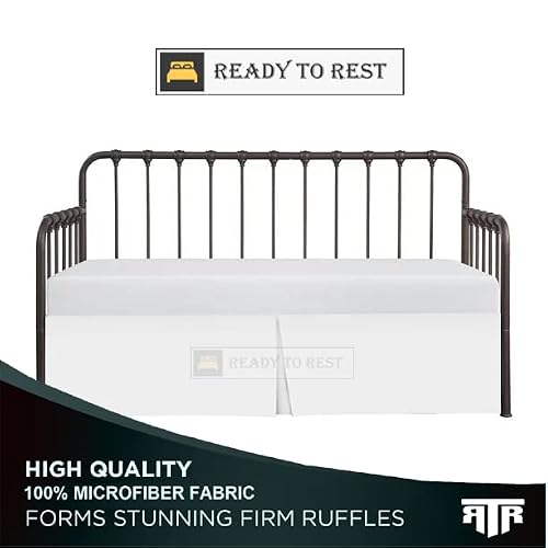 Pleated Bed Skirt With Split Corners For Daybed- White Pleated Twin Daybed Skirt 18 Inch Drop- Dust Ruffle- Microfiber Sofa Bed Skirt For Living Room Guest Room- Pleated Daybed Skirt For Twin Bed #TOP2