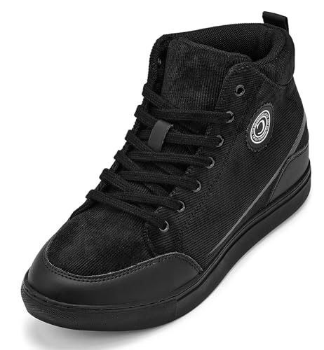 CALTO Men's Invisible Height Increasing Elevator Shoes - Onyx/Black Sole Lace-up Corduroy Ankle Top Sneak-Boot - 2.6 Inches Taller - S4130 - Size 10 D(M) US