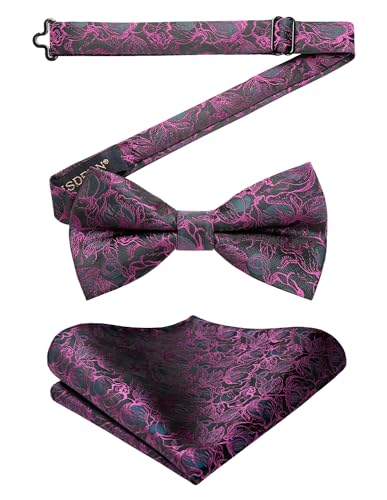 Image of HISDERN Bow Ties for Men Paisley Floral Pre-tied Bowtie Pocket Square Set Men's Formal Bow Ties Wedding Party