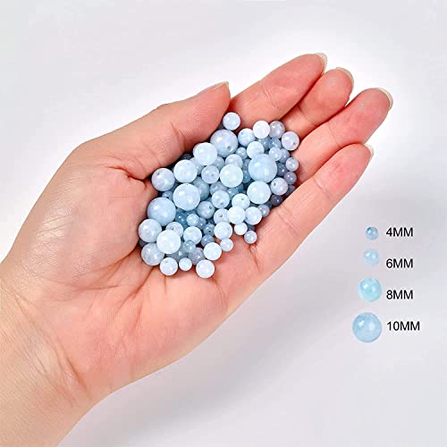 Image of 51pcs Natural Beads Round Aquamarine Gemstone Beads Loose Beads 8 MM || Gemstone Agate for Reiki Meditation Yoga Spiritual || Feng Shui || बैरूज