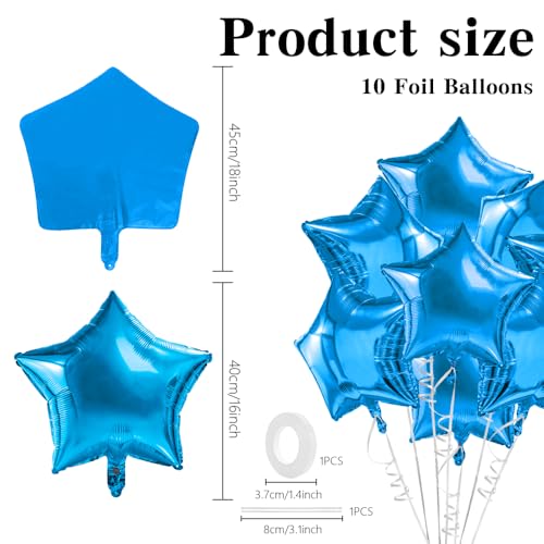 Image of Star Balloons, 18 Inch Foil Balloons, 10 PCS Star Balloons Foil, Blue Star Foil Balloons Set Mylar Balloons Blue Balloons Star for Birthday Party Anniversary Wedding Baby Shower New Year Decorations