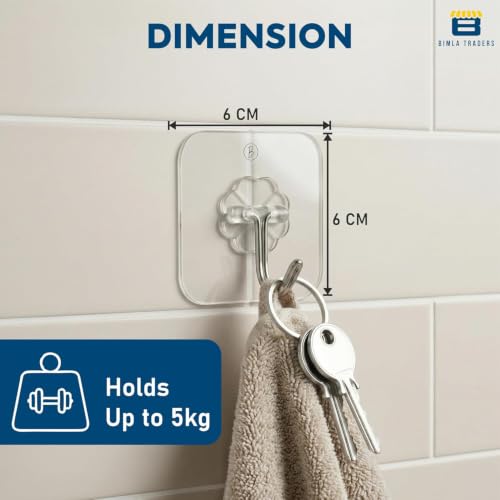 Image of Btag Self Adhesive Wall Hook Flower Design | Heavy Duty & Long-Lasting Strength | Transparent Waterproof Wall Hooks for Bathroom, Kitchen, Door, Tile | Strong Hold with Elegant Floral Design (PO10)